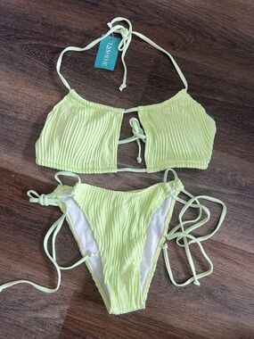 (12) NWT Tashehe Lime Green Textured Tie Bikini